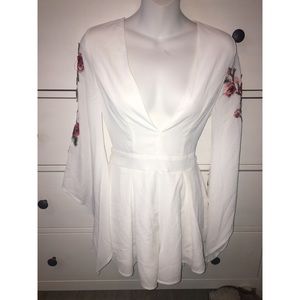 White Romper w/ Embroidered Flowers